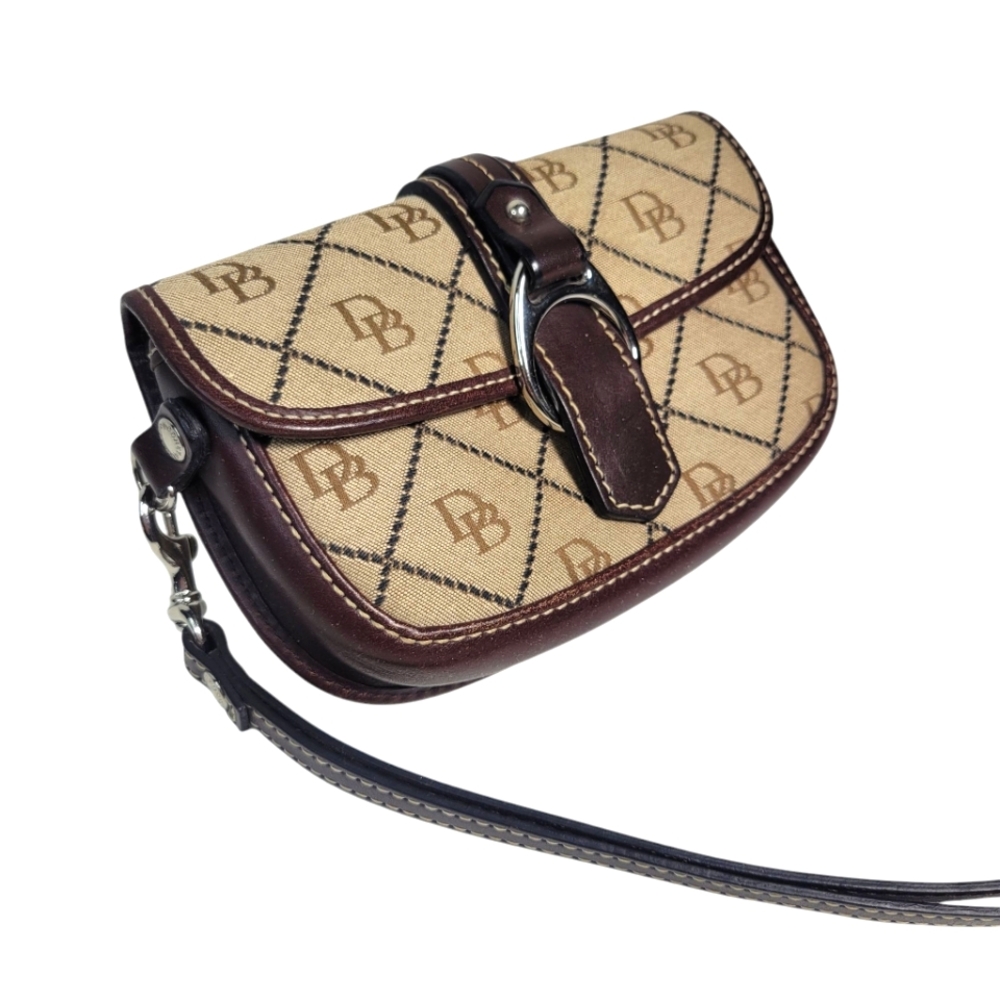 Dooney & Bourke tan and brown leather clutch wristlet